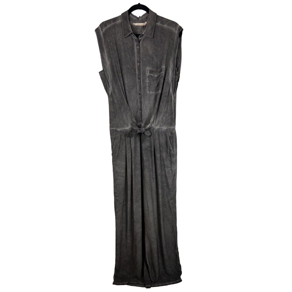 NEW Soft Surroundings Camilla Wide Leg Jumpsuit L Gray Washed Black Cap Sleeve